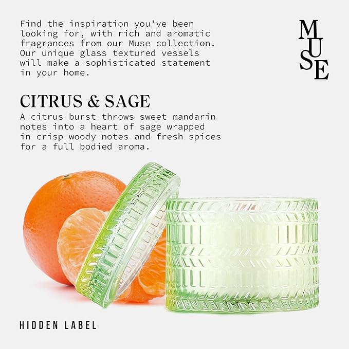 Sage Citrus Scented Candles, Crackling Wood Wick Soy Candle, 7.4 oz Natural Candles Non Toxic, 55 Hours Clean Burn | Aromatherapy Candle | Gift-Ready for Hosts & Gatherings
