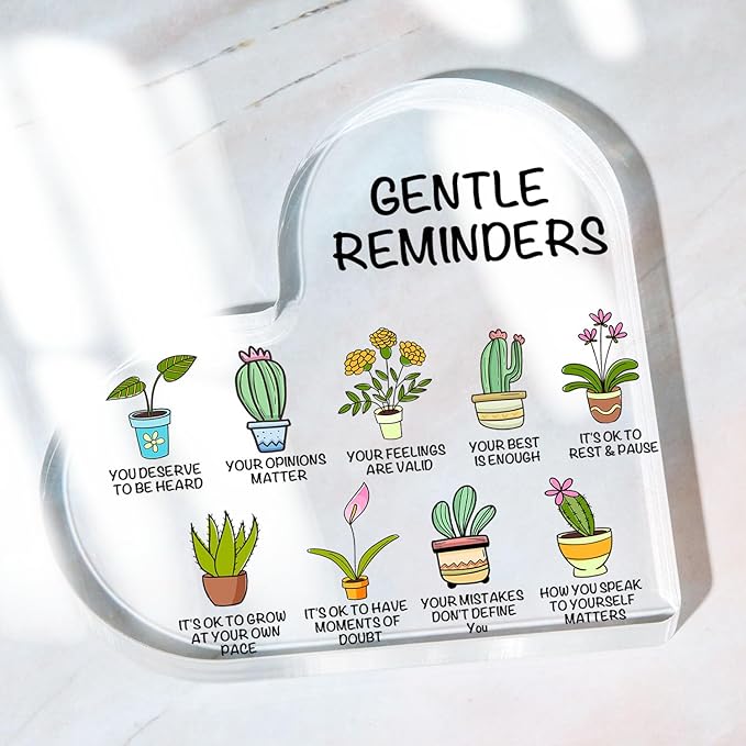 Gentle Reminders Decor, Positive Affirmations Desktop Art Decorations for Home Therapy Office School Counselling Office Mental Health Awareness Gifts
