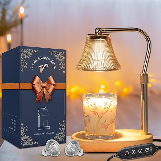Candle Warmer Lamp, Candle Lamp Warmer with Timer & Dimmer, Adjustable Height, with 2 Bulbs, House Warming Home Bedroom Decor Birthday Gifts for Women Mom