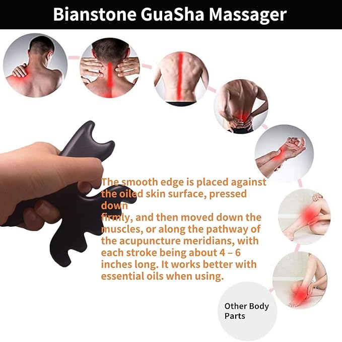 Gua Sha Massage Tool for Body, Natural Bian Stone Gua Sha Scraping Massager, Muscle Relief Massage Board for Back, Legs, Arms, Neck, Shoulder (Medium, 4.7")