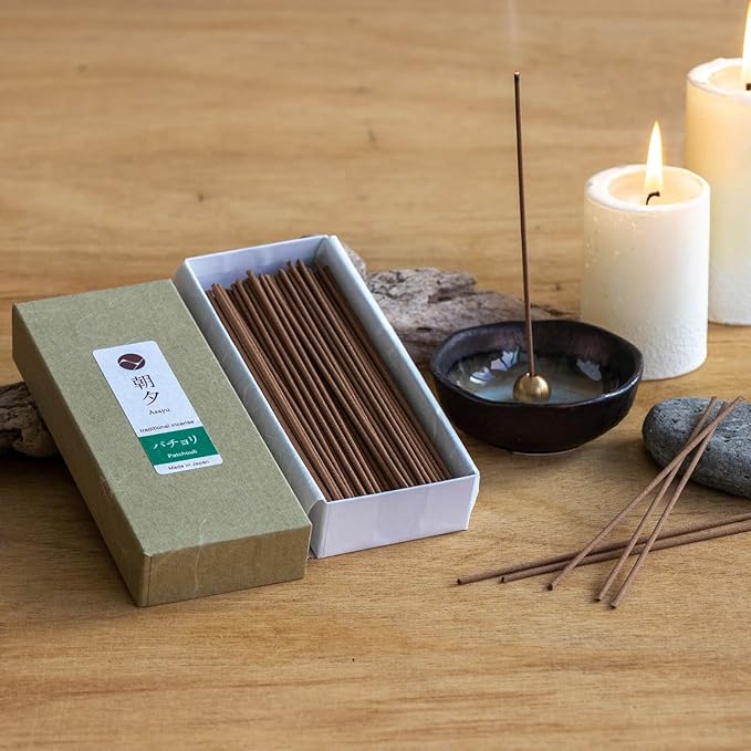 Asayu Japan Traditional Smoke Patchouli Incense Sticks Scent (40gr) for Evening Meditation, Relax or Yoga, Made in Japan - Patchouli
