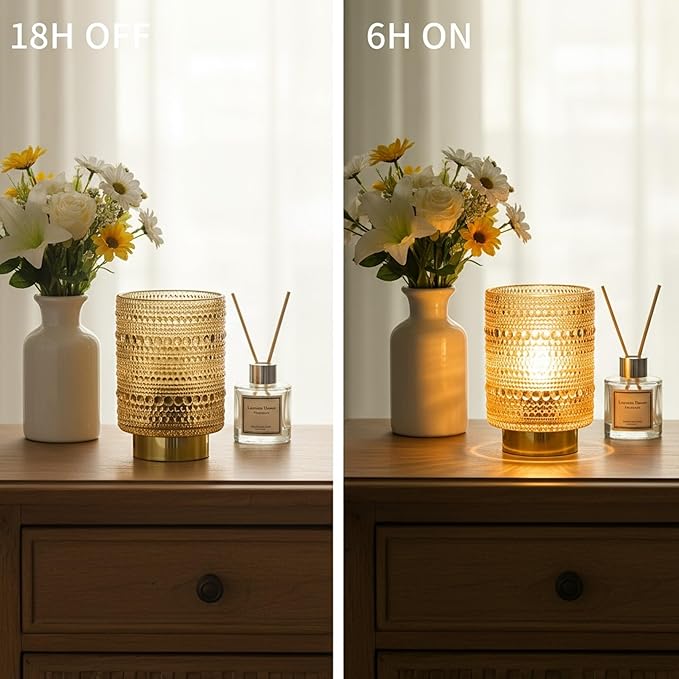 Battery Operated Lamp with Auto-Off Timer, Cordless Table Night Light for Bedroom & Entryway, Portable LED Lamp for Home, Outdoor, Camping No Battery Included (Pearl Design-Amber)