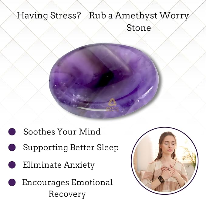 Amethyst Worry Stones – Crystal Thumb Worry Stone for Anguish, Stress – Relaxing and Soothing Balance Stones for Meditation, Stress Relief – Healing Stones and Crystals for Men and Women