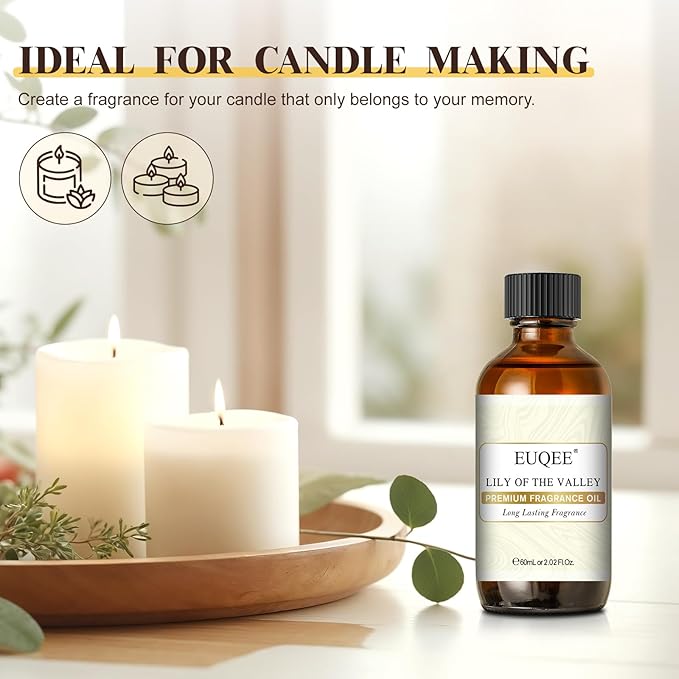 EUQEE 60ML Lily of The Valley Fragrance Oil Premium Essential Oil with Glass Dropper for Diffuser, Soap Candle Making - 2.02 Fl oz