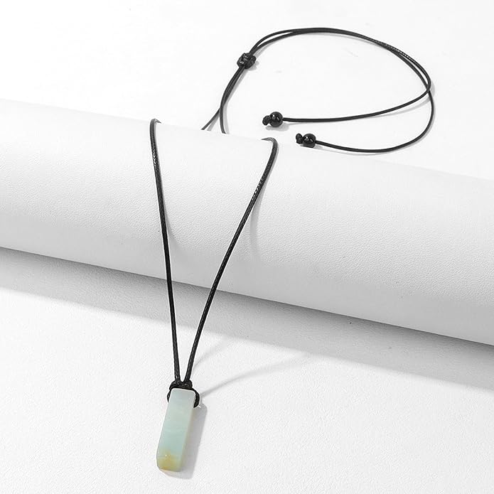 Crystal Necklaces for Women Gemstone Pendant Necklace Adjustable Handmade Black Rope Natural Stone Spiritual Necklace Energy Crystals and Healing Stones Necklace for Men
