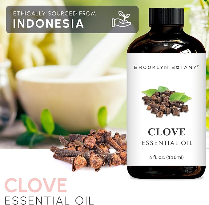 Brooklyn Botany Clove Essential Oil - Huge 4 Fl Oz - 100% Pure and Natural - Premium Grade with Dropper - for Aromatherapy and Diffuser
