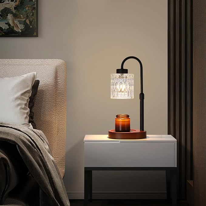 Black Candle Warmer Lamp with Dimmer and Timer,Home Decor Lamp for Scented Jar,Electric Wax Melt Warmer,Mother's Day/Birthday/Christmas Gifts for Mom/Wife,Adjustable Height,with 2 Bulbs