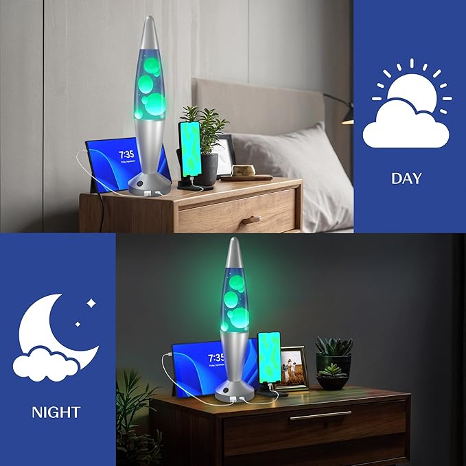 JAMBO Beautiful Liquid Lamp with USB Ports, 16" Motion Light with Blue Liquid Yellow Wax, Relaxing Nightlight, Mood Light for Bedroom, Living Room, Office - Adults, Teens, Kids