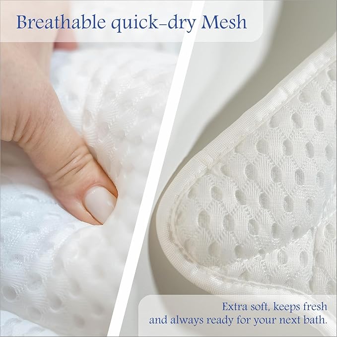 Bath Pillows for Tub, Luxury Bathtub Pillow Gift Set: 4D Air Mesh Cushion for Head & Neck, Spa Relaxing Accessories, Plus Bath Sponge & Scalp Massage Brush, Gift Bag