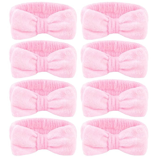 Ondder Spa Headband for Washing Face 8 Pack Pink Skincare Headbands for Women Girls Terry Cloth Cute Bow Head Bands