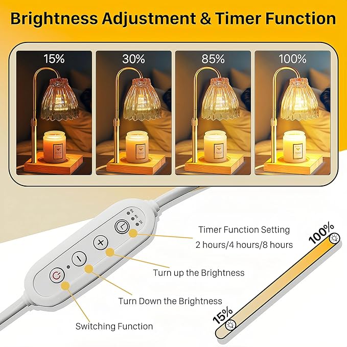 Candle Warmer Lamp with Dimmer Timer, Candle Lamp Warmer with 2 Bulbs, Candle Light for Scented Jar Candles, Birthday Gifts for Women, Vintage Home Decor House Warming Gift