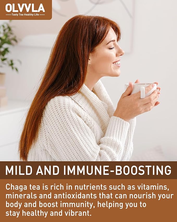 Olvvla - Chaga Tea Bags - 2.5g X 50 Count - 100% Wild Natural Chaga Mushroom Herbal Tea - Sourced from Siberia - Caffeine Free - Gluten-Free - Rich in Antioxidants