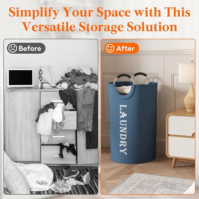 Lifewit 120L 2-Pack Large Laundry Basket, Collapsible Laundry Hamper with Aluminum Handles, Waterproof Freestanding Dirty Clothes Hampers for Laundry Room Bedroom Dorm Bathroom, Blue