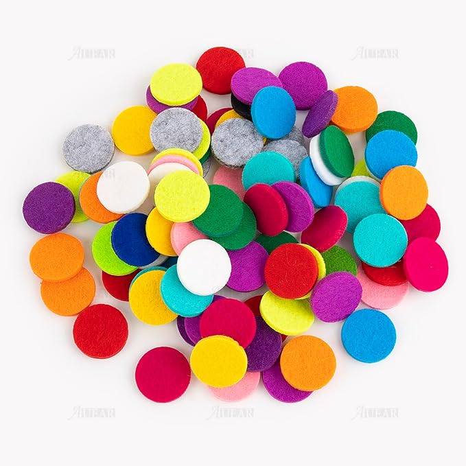 AUEAR, 200 Pack Replacement Felt Pads for Essential Oil Diffuser Locket Pendant Necklace Multicolor