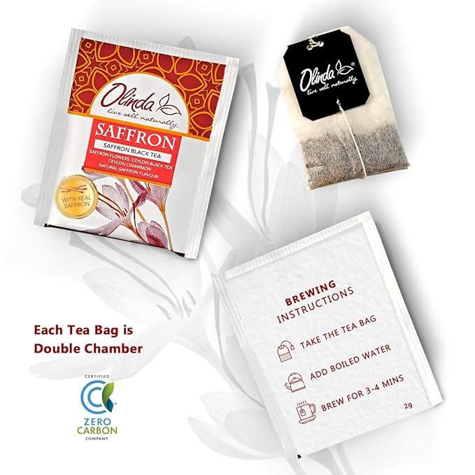 Olinda Saffron Black Tea Organic Ceylon Tea Cinnamon Naturally Caffeinated Aromatic Herbal Tea For Women 28 Tea Bags