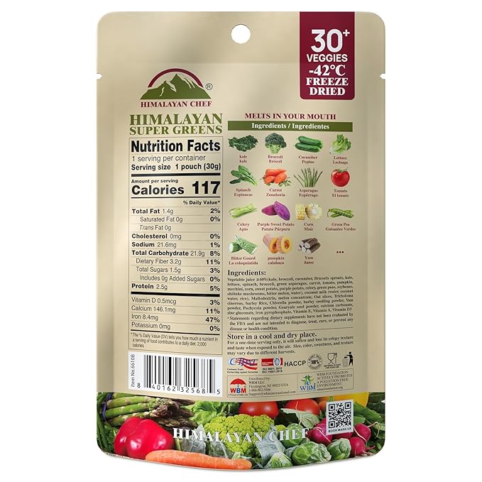 Himalayan Chef Superfood Veggie Crisp 30g each Freeze-Dried Super Greens Snack 30+ Organic Green Veggie Mix Protein-Rich, Nutrient-Packed, Gluten-Free