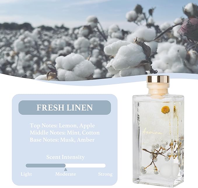 Flower Reed Diffuser Set, 5 oz Fresh Linen Scent Diffuser with Sticks, Home Fragrance Scented Oil Reed Diffusers for Home, Bathroom, Decor & Gift