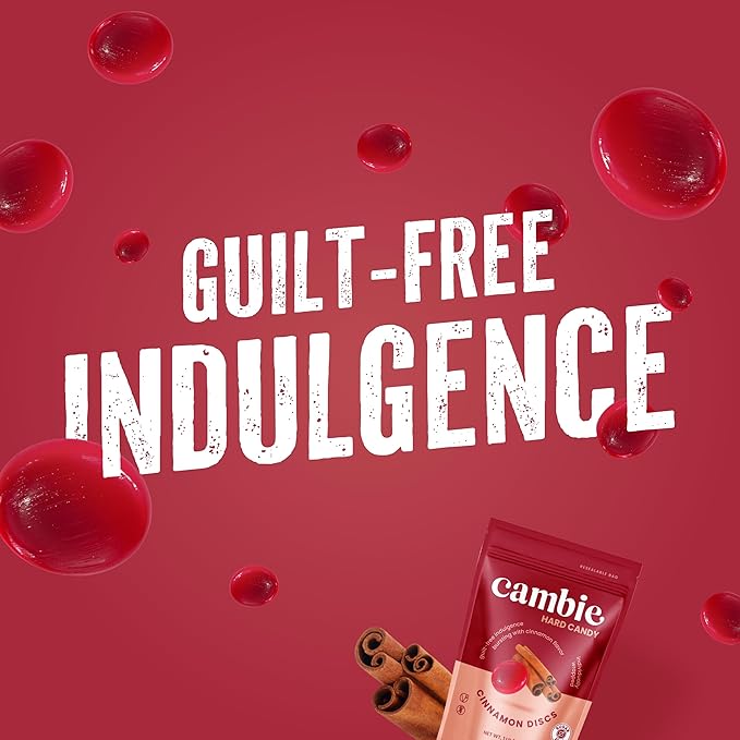 Cambie Sugar Free Cinnamon Hard Candy, 1 lb of Sugar Free Hard Candy, Individually Wrapped Cinnamon Discs, Fiery & Sweet Flavor packaged in a Resealable Pouch