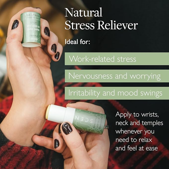 Scentered De-Stress Balm – Aromatherapy Stress Stick with Chamomile & Rosemary – Natural Self-Care Essential Oil roll On – Relaxation Gift for Stress Relief