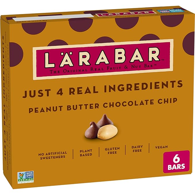 Larabar Peanut Butter Chocolate Chip, Fruit and Nut Bars, Gluten Free and Vegan, 9.6 oz, 6 Ct