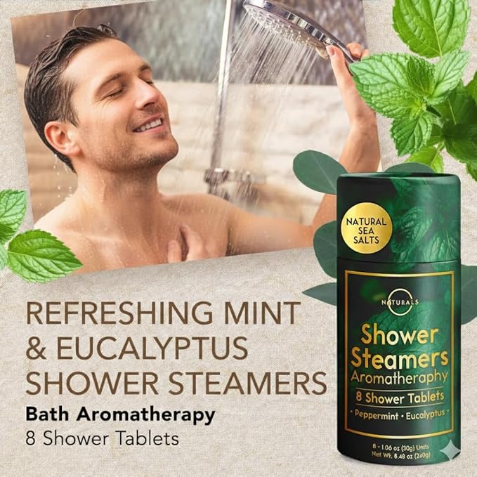 Shower Steamers Aromatherapy - Birthday Gifts for Men - Shower Bombs Aromatherapy, Spa Day Essentials, Relaxation Spa Gifts - Self Care Stocking Stuffers (Peppermint & Menthol 8 Count)