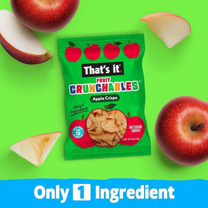 That's it. Fruit Crunchables (15 Pack) Apple Crisps healthy snacks for kids, Plant-Based, Non-GMO, Gluten-Free, No Sugar Added - Healthy Snack for lunch box 100% Natural Crunchy Fruit Snack