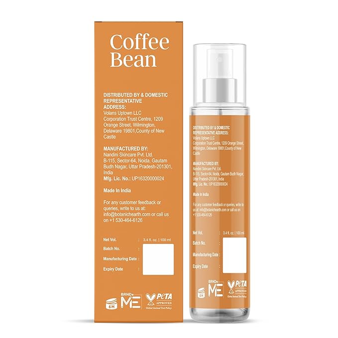 Botanic Hearth Coffee Bean Hair & Body Perfume Mist with Hyaluronic Acid – Alcohol-Free Body Spray for Long Lasting Fragrance & Hydration – Refreshing Coffee Scent, 3.4 fl oz / 100 ml