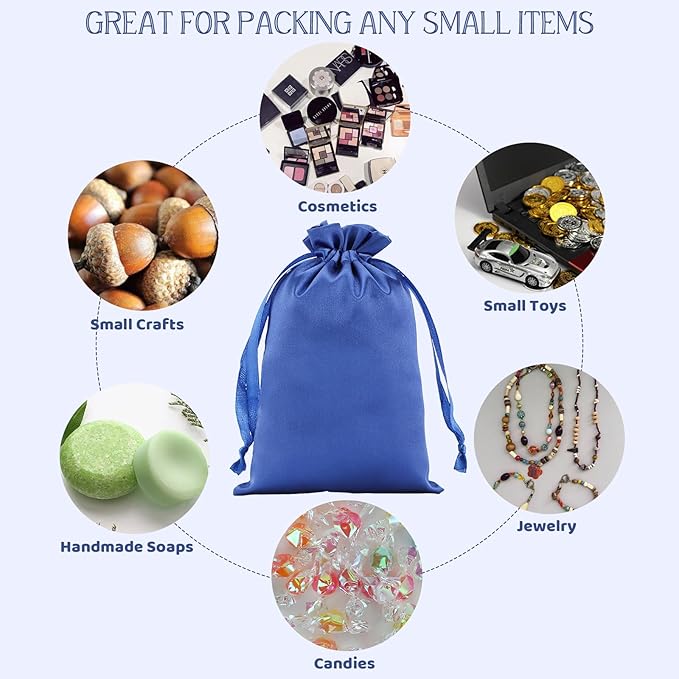 Blue Satin Bags with Drawstring, 30Pcs 4x6 Small Gift Bags, For Kids Classroom, Wedding, Birthday, or Halloween Party Favors, Jewelry, Bracelets, Earrings, Crystal, for Small Business