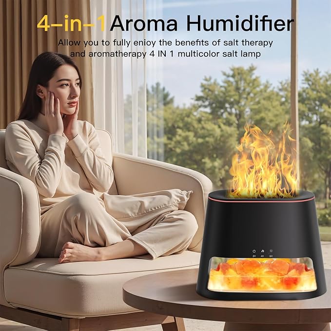 2-in-1 Himalayan Salt Lamp & Ultrasonic Essential Oil Diffuser, Aromatherapy Diffuser Cool Mist Humidifier, Original Salt Therapy Lamp, 100% Pure Himalayan Salt, Ambient Glow, 260ml (Black)