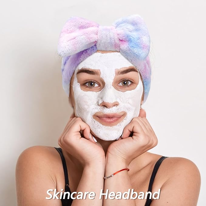 VELSCRUN 6 Pack Spa Headband, Makeup Headband, Face Wash Headbands, Skincare Headbands, Multicolour Purple Sponge Hair Band Bow Tie Spa Head Band for Washing Face Wristband Set Women Hair Accessories