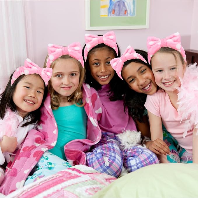 CIEHER 8 Pcs Spa Headbands for Women & Girls - Pink Dot Spa Headbands for Bachelorette Party, Sleep Party, Skincare, Makeup & Face Wash Use