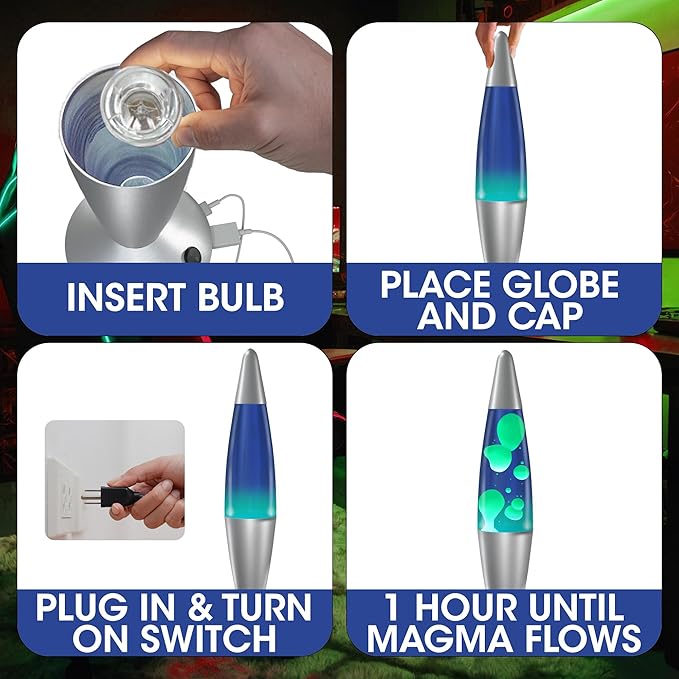 JAMBO Beautiful Liquid Lamp with USB Ports, 16" Motion Light with Blue Liquid Yellow Wax, Relaxing Nightlight, Mood Light for Bedroom, Living Room, Office - Adults, Teens, Kids