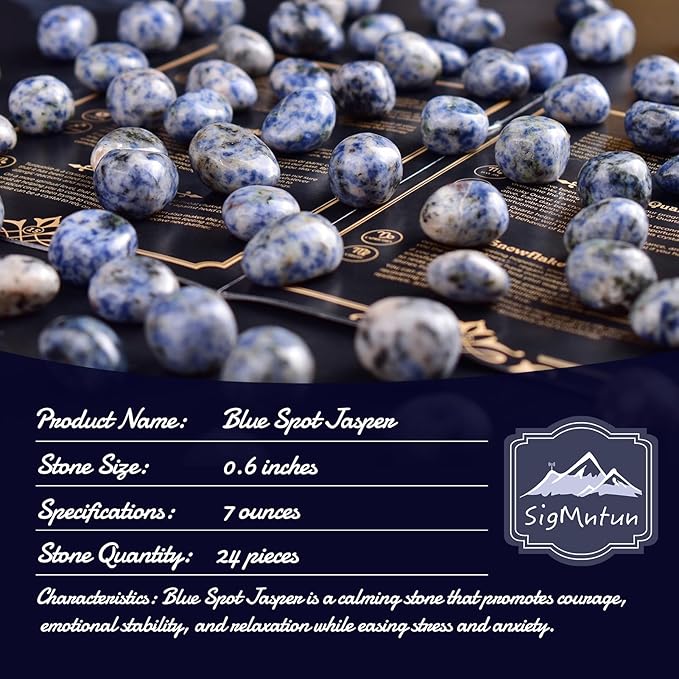 Blue Spot Jasper Healing Crystal Stone Set - 24 Pieces, 0.6" Natural & Polished Stones for Healing, Meditation, Reiki, Chakra, Crafting & Decoration