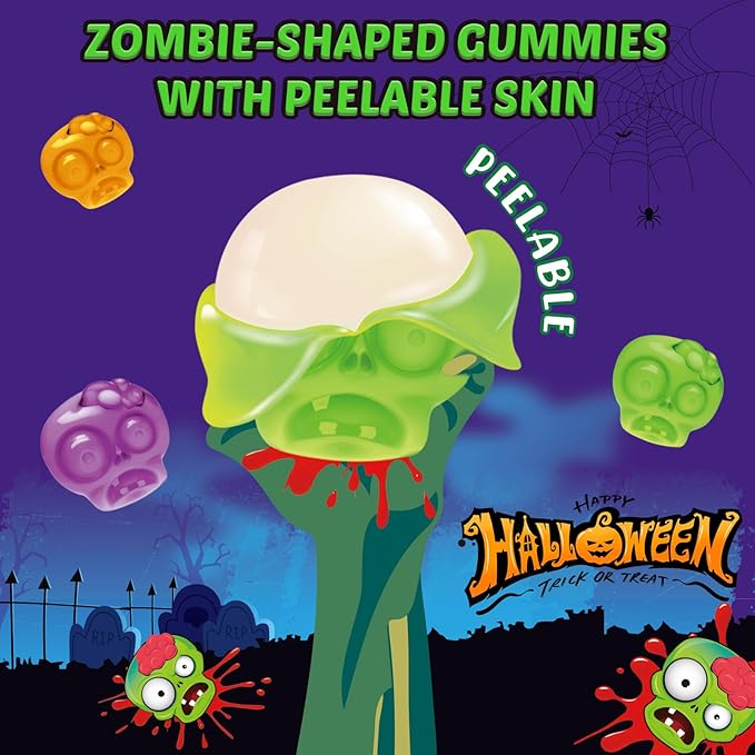 AMOS Halloween Peelerz 4D Zombie Gummy Candy Treats - Chewy & Tangy Individually Wrapped Gummies for Kids Parties Trick or Treat - Pack 240g (8.47oz)