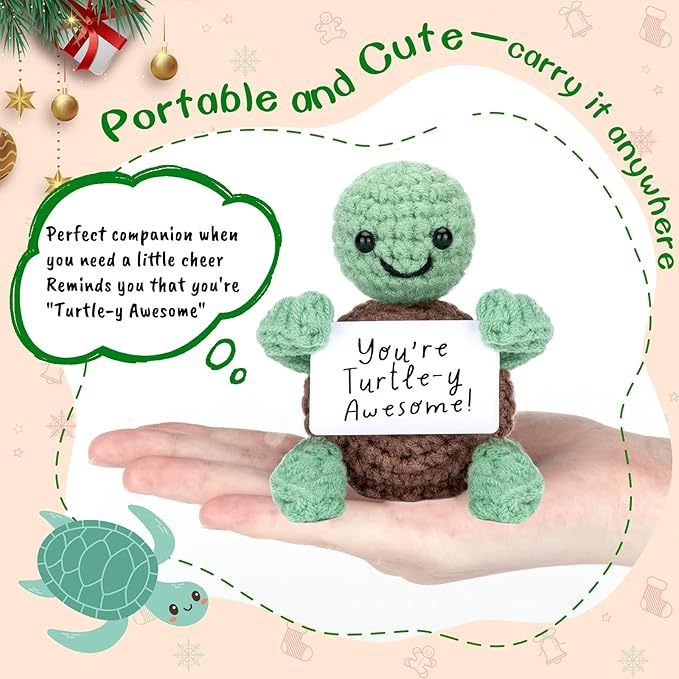Inspirational Positive Crochet Turtle Gifts for Women Men, Christmas Birthday Gifts for Grandkids, Stocking Stuffers for Teen Adult, Handmade Turtle Christmas Desk Decorations