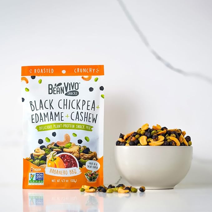 BeanVIVO Healthy Snacks for Adults & Kids with 7g Protein & 5g Fiber per Serving with Dried Edamame, Roasted Cashew and Chickpeas - Vegan & Gluten Free - Keto Friendly & Non-GMO - 3-Pack (4.5 oz Each Pouch)