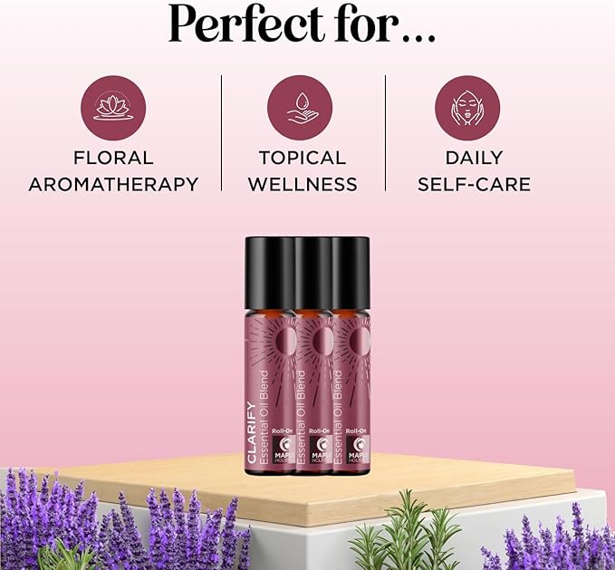 Maple Holistics Headache Essential Oil Roll On - Clarify Blend with Aromatherapy Oils Peppermint Rosemary and Lavender for Skin Relaxation Self Care 3-Pack