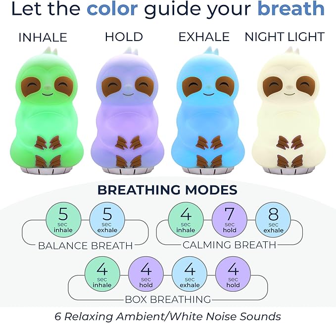 Mindsight 'Breathing Buddha' Guided Visual Meditation Tool for Mindfulness | Slow Your Breathing & Calm Your Mind for Stress & Anxiety Relief | Perfect for Adults & Kids (Multicolor, Sloth (Sound))