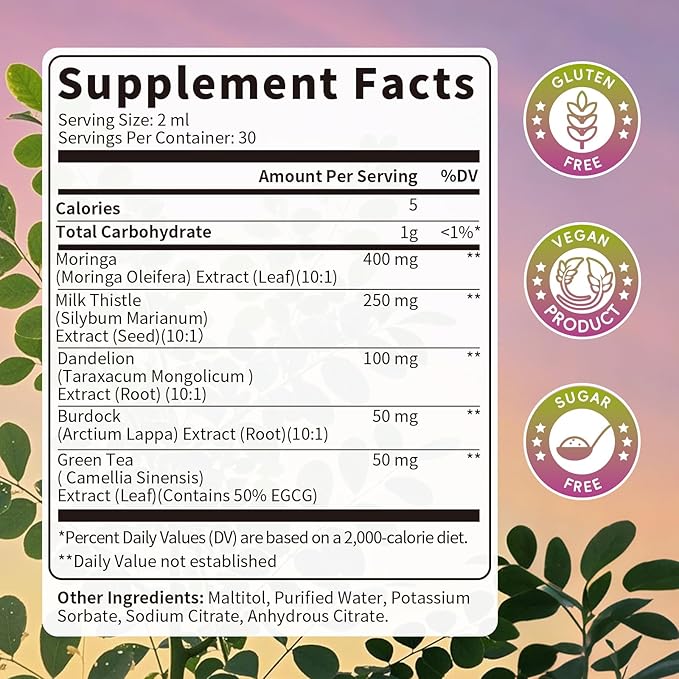 Catfit Milk Thistle Liver Detox Drops – Liver Cleanse Detox & Repair with Moringa, Dandelion, Burdock & Green Tea – Liquid Herbal Supplement for Liver Support & Liver Health, Vegan, 2 Fl Oz