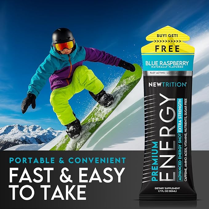 NewTrition® Extra Strength Energy Shots, 250mg Caffeine Energy Shots with Vitamin B & Amino Acids, Sugar-Free Vitamin Energy Shot, 1.7 fl oz (Pack of 24, Blue Raspberry)