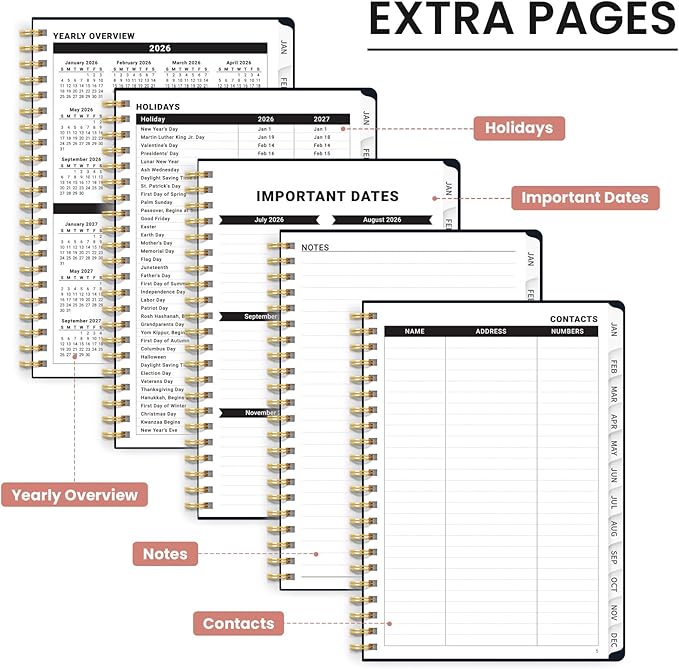 2026 Planner, Monthly and Weekly Calendar Planner for Women, January 2026 - December 2026, Hardcover Pretty 2026 Agenda Planner Book with Tabs, Spiral Bound, Perfect for School Office Home Supplies, 8.5" x 11" - Evening Petals
