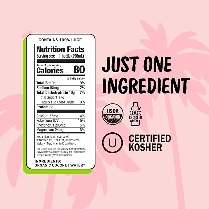 Harmless Harvest Organic Coconut Water 10 Fl Oz, 12 Pack – Natural Electrolyte Hydration Drink, No Sugar Added, Original Coconut Water, Non-GMO & Fair for Life Certified