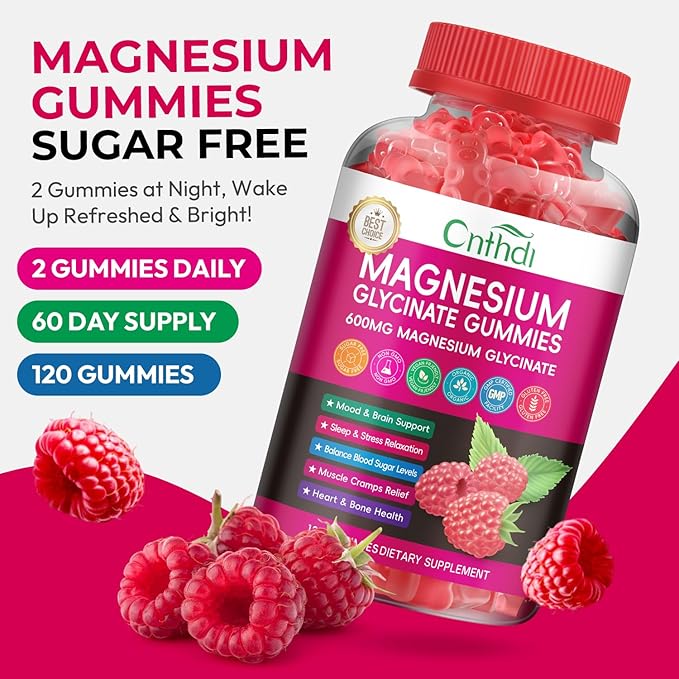 Magnesium Glycinate Gummies 600mg, High Absorption Magnesium Gummies with L-Threonate, Calcium, Vitamin B6, D3, Sugar Free Chews for Men & Women Relaxation, Stress Relief, Night Rest