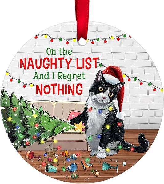 34HD 2.9"" Lightweight Ceramic Ornament for Christmas Tree, Both Sides Printed Flat Hanging Ornament, Gifts for Christmas, Christmas Decoration - Black Cat Funny