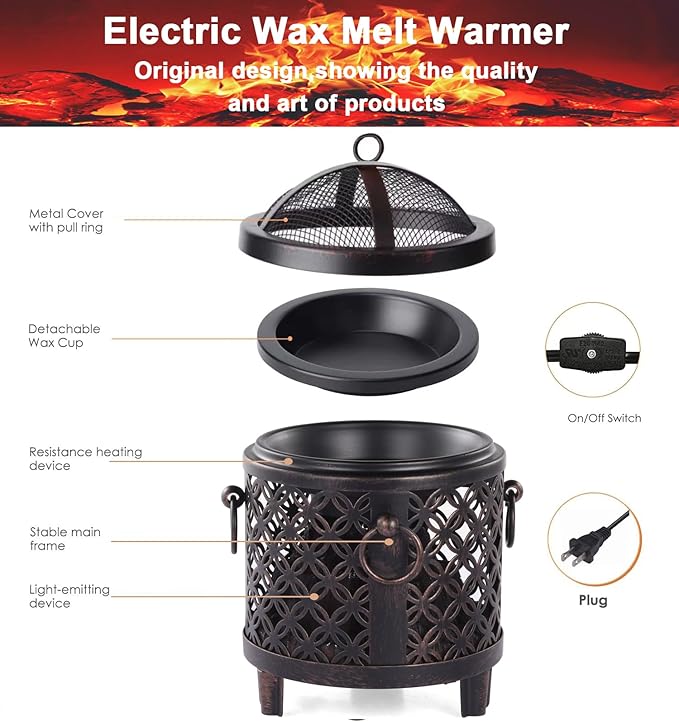 Dicimi Wax Melting Heater, 4-in-1 Fireplace Wax Heater, Fragrance Wax Heater (Without Aromatherapy Wax, Essential Oil), for Home Office Bedroom Aromatherapy Present and Decorations (Copper Coins)