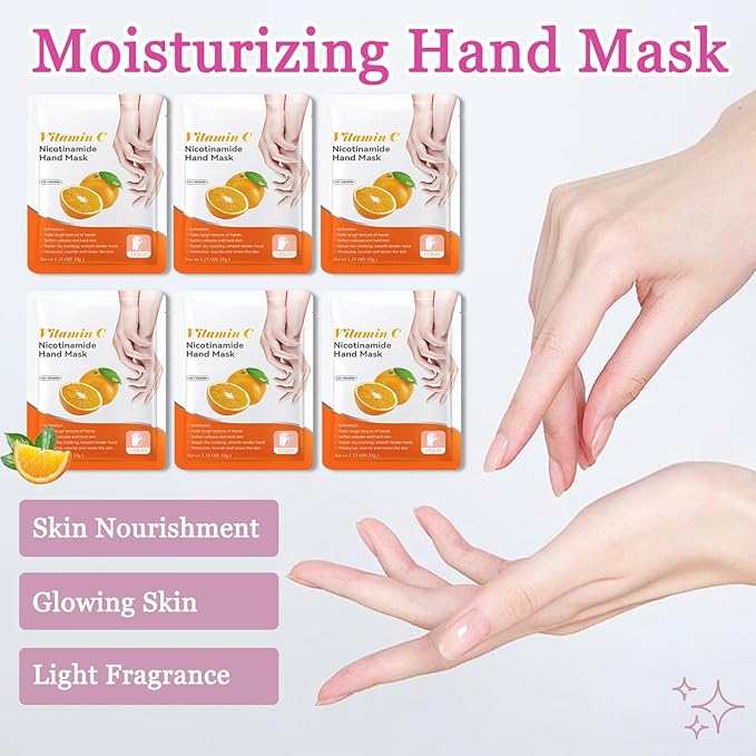 Hydrating Hand Masks, 6PCS Hand Mask Moisturizing Gloves for Men Women, Smooth Long Lasting Soft Exfoliating Hand Peeling Spa Mask Moisturizer Beauty Gift Set for Dry Cracked Rough Dull Hands（D)