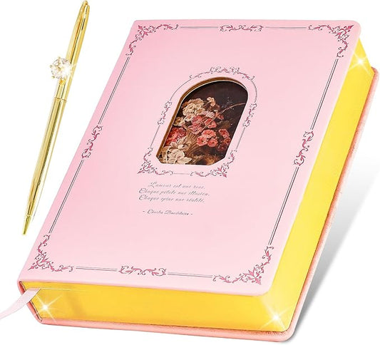 Thick Journal for Women & Girls, 360 Pages A5 Writing Journaling Notebook with Paintings, Women Journal for Writing, Vintage Journal with Gift Box & Pen for Girls Gift Ideas (Candy Pink)