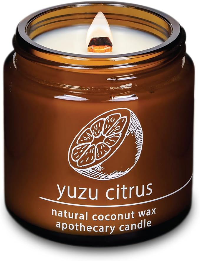 Hemlock Park Crackling Wood Wick Candle Handcrafted with Natural Coconut Wax (Small 4 oz, Yuzu Citrus)
