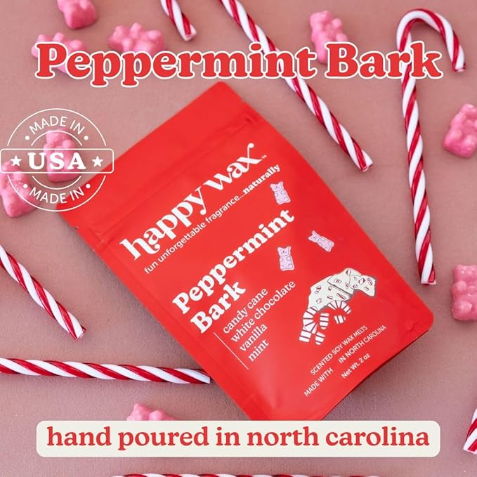 Happy Wax Fireside Treats Mix Scented Natural, Non Toxic Soy Wax Melts - 6 Total Oz. of Holiday Scented Wax Melts - Collection Includes: Peppermint Bark, Roasted Chestnut and Salted Caramel