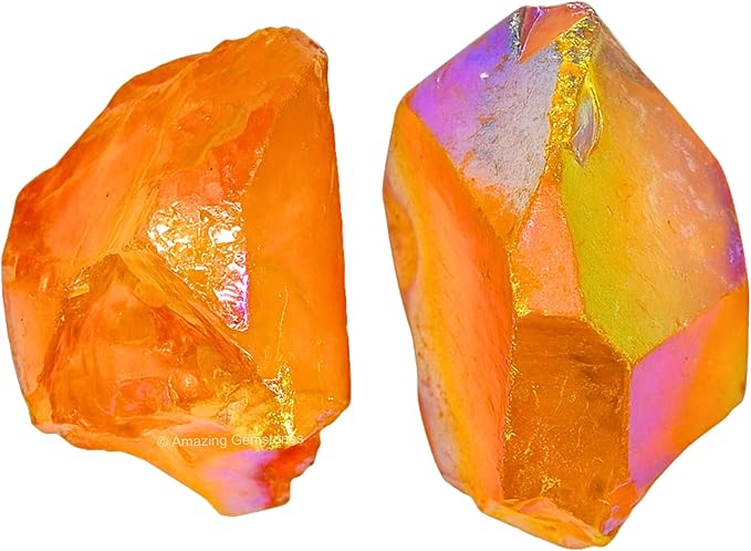 Amazing Gemstone 2 Pieces Tangerine Aura Quartz Raw Crystals and Healing Stones, Natural Rocks for Meditation and DIY Raw Stones and Crystals